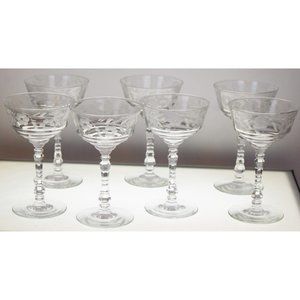 7 Rock Sharpe Halifax Tall Sherbet Champagne Glass Crystal Floral Etch Circa 40s